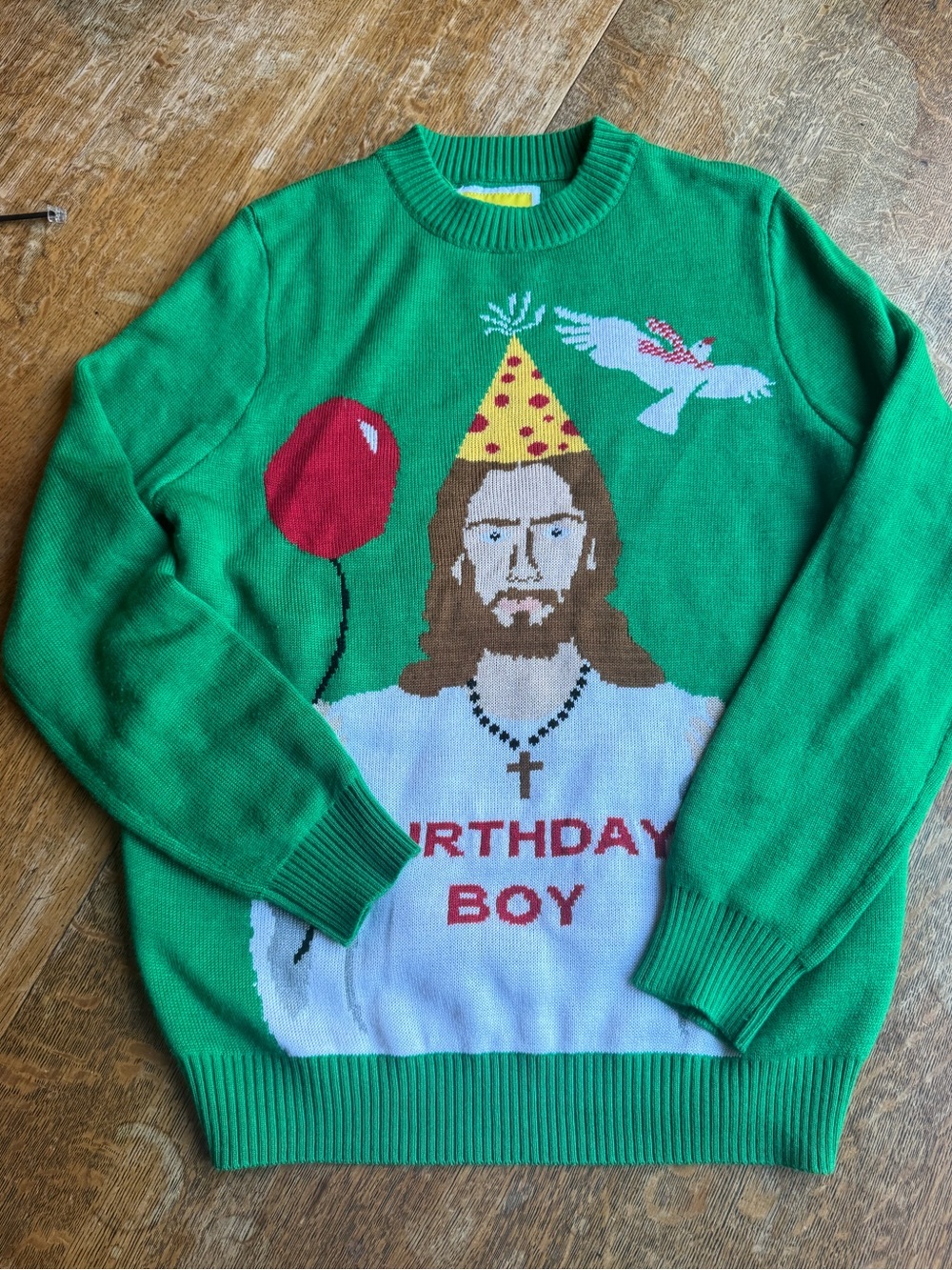 Tipsy Elves Green 'Birthday Boy' Graphic Crewneck Sweater with Red Balloon